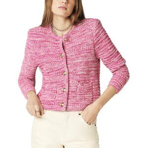 ba&sh Guspa Pink Chunky Melange Knit Gold Button-Up Cardigan, Size XS